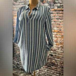 Striped Button-Up Shirt Dress with pockets